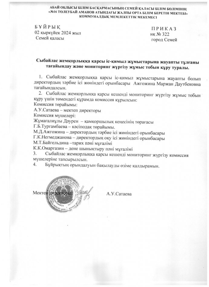 Сыбалай жемқорлыққа қарсы мониторинг жүргізу жұмыс тобын құру 2024-2025 жж.