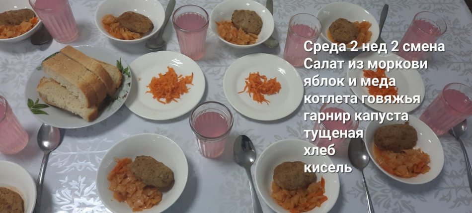 2 апта бойынша (І-ІІ ауысым) сәрсенбі күннің тамағы
